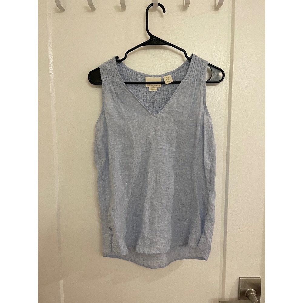 Linen Cynthia Rowley Blue Tank Top Beachy Coastal Summer Euro